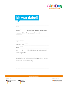 Girls'Day Teilnahmebestätigung (Ich war dabei!) | beschreibbares Formular